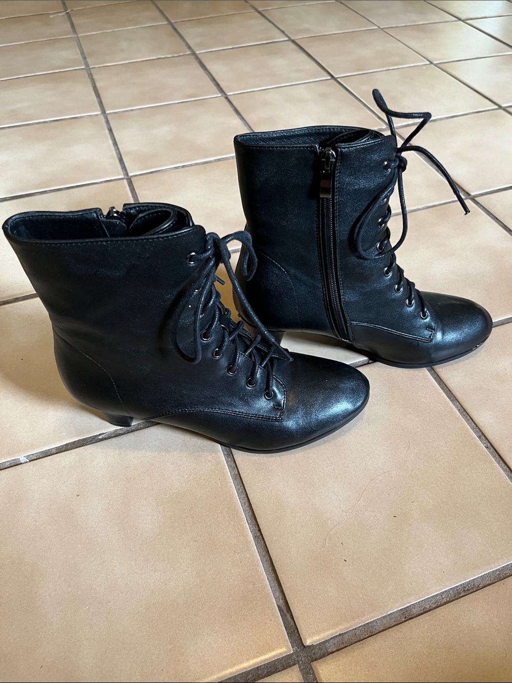 Women's Black Lace-Up Ankle Boots with Side Zip - Picture 2 of 7